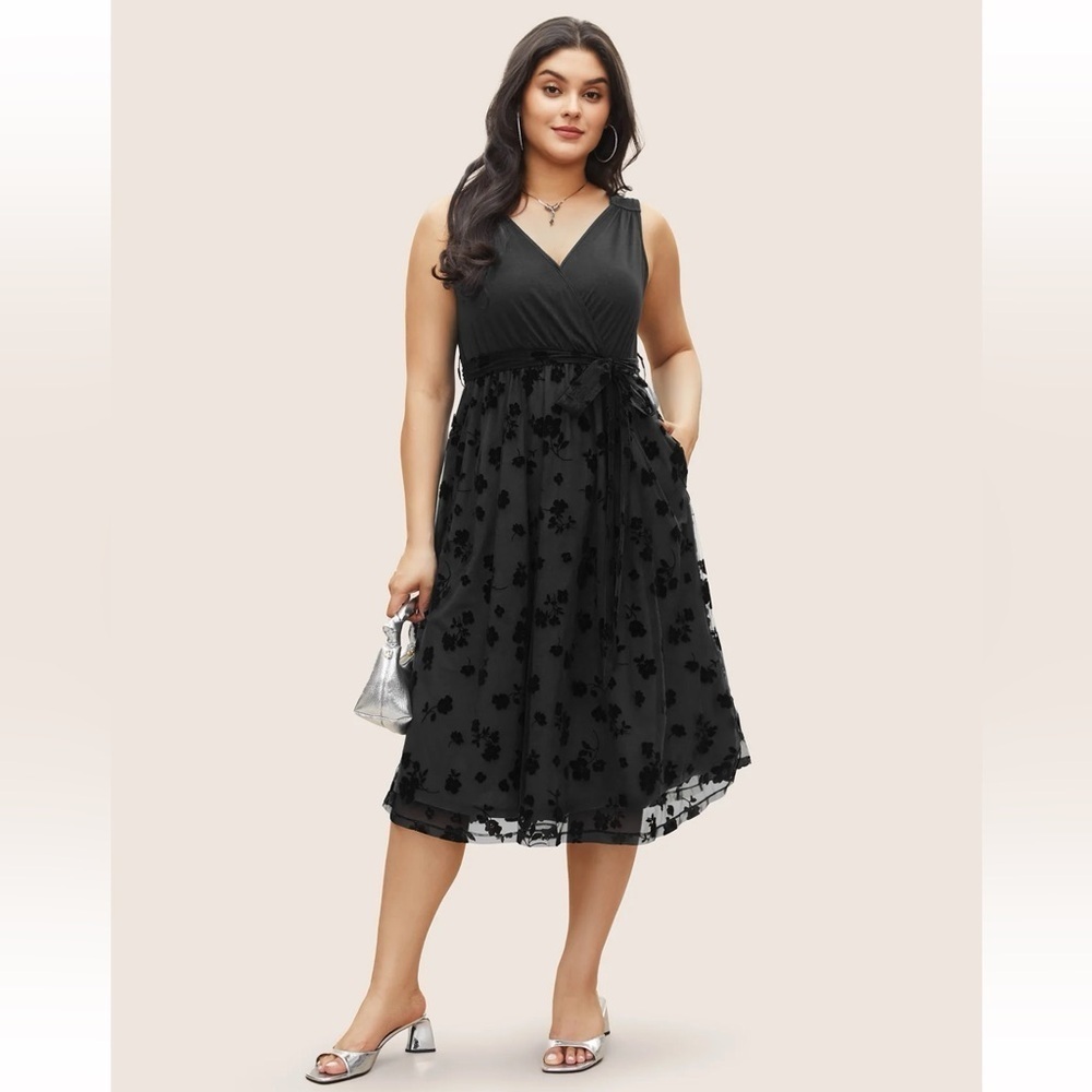 BloomChic XL Floral Mesh Patchwork Surplice Neck Tank Dress